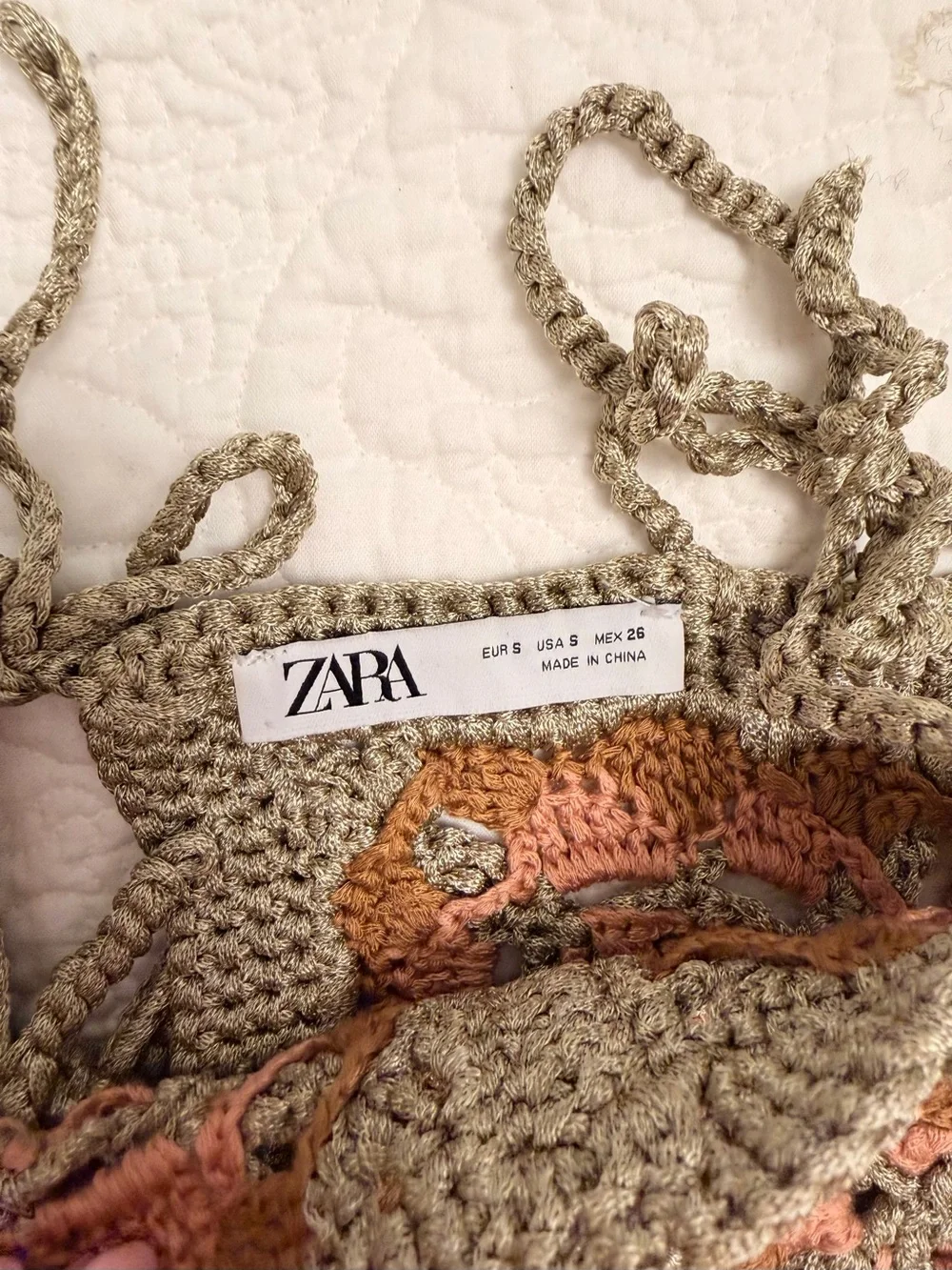 Handmade Crochet Tube Top in Taupe and Rust - Picture 3 of 3